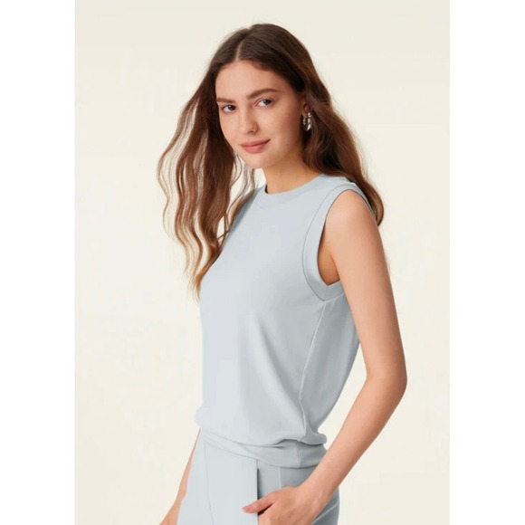 OGL Women XL Light Blue Drapey Crew Neck Top Modal Knit Stretch Minimalist - Picture 2 of 8